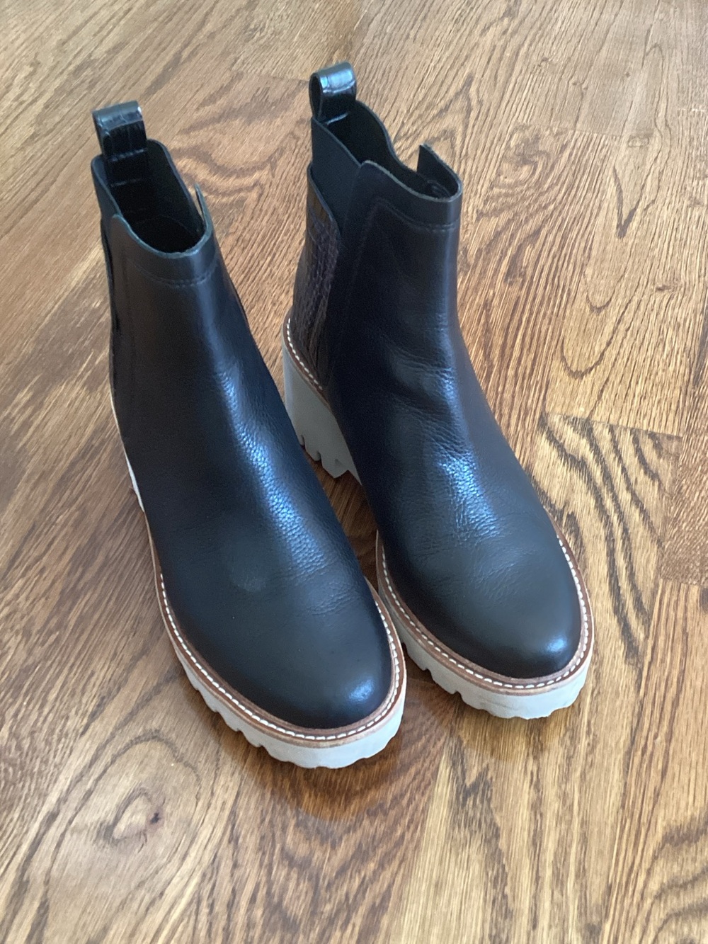 Dolce Vita Black Leather Chelsea Boots with Cream Lug Sole